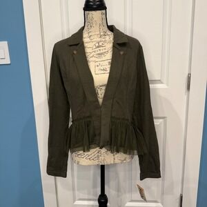 Mudd Olive Green Peplum Ruffle Mesh Hem Blazer Jacket NWT Size XL
